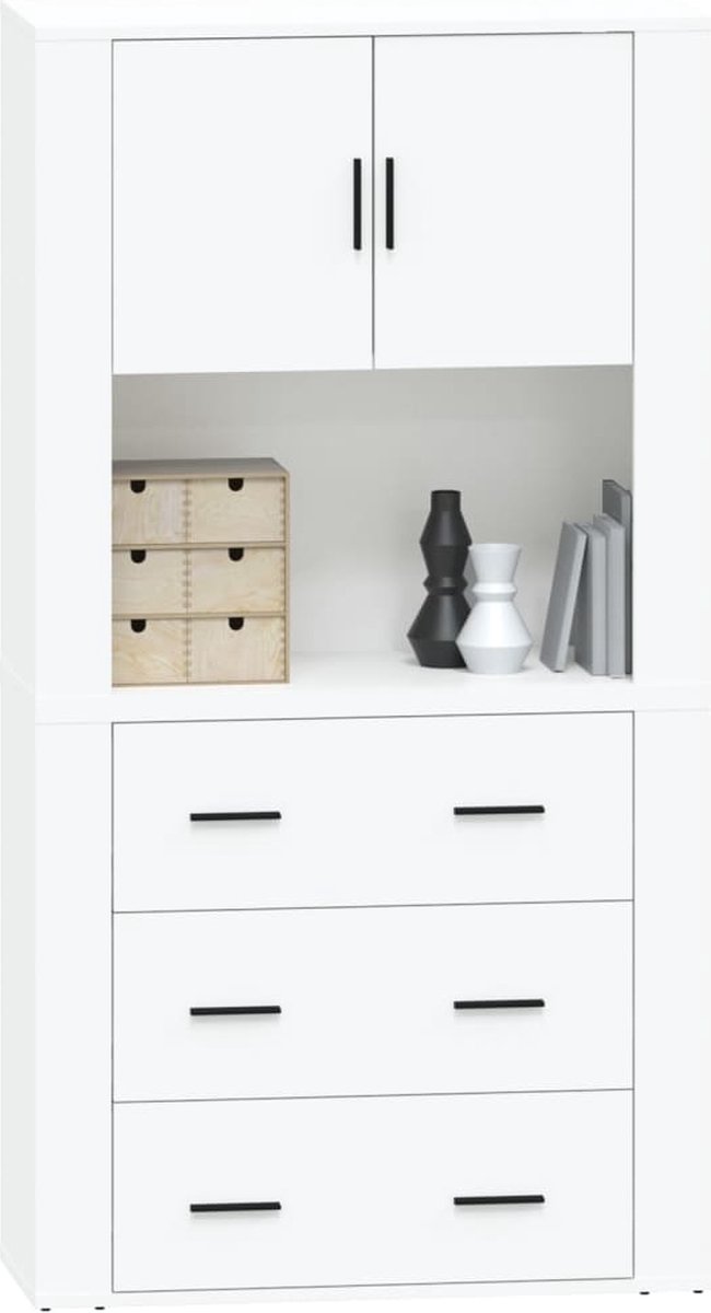 Vidaxl Hoge Kast Bewerkt Hout Hoogglans Wit