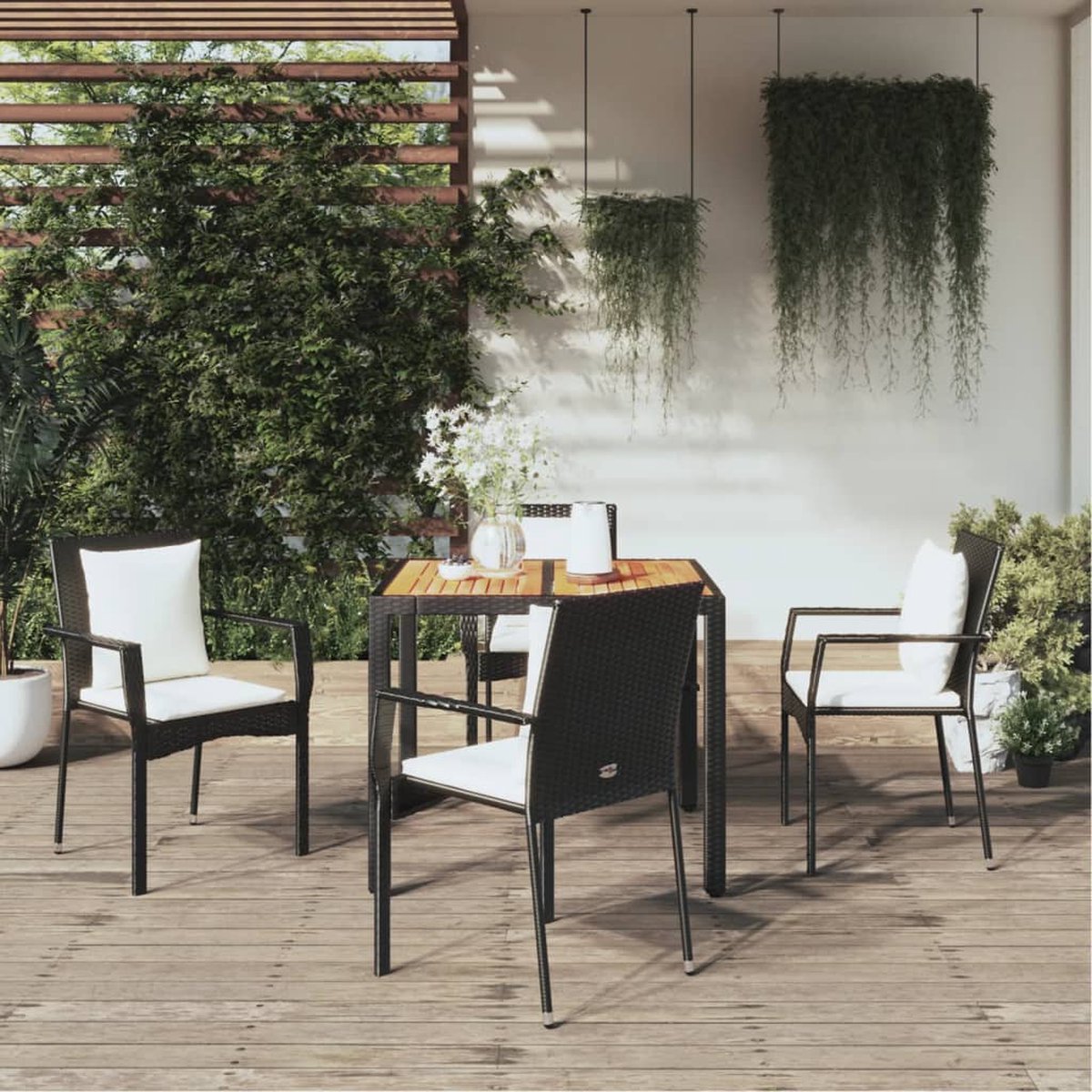 Vidaxl 5-delige Tuinset Met Kussens Poly Rattan - Zwart