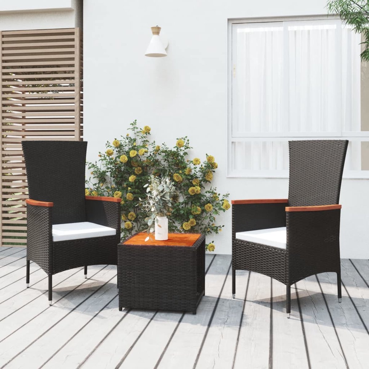 Vidaxl 3-delige Loungeset Poly Rattan En Massief Acaciahout - Negro