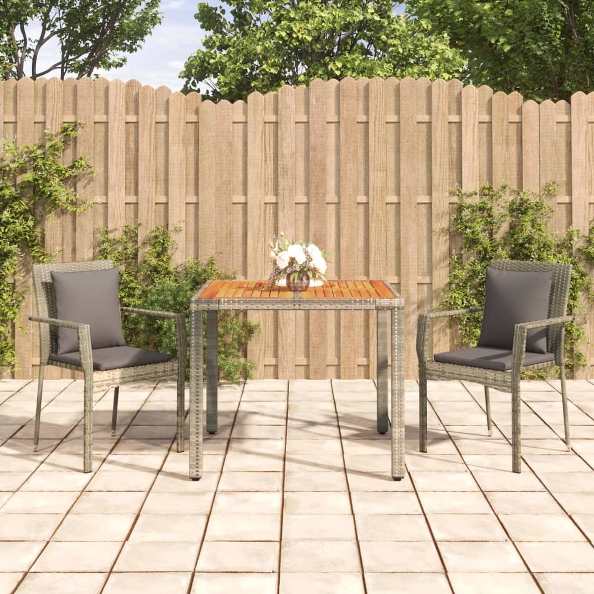 Vidaxl 3-delige Tuinset Met Kussens Poly Rattan - Grijs