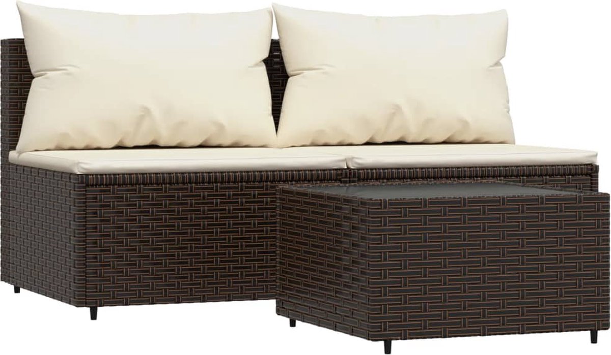 Vidaxl 3-delige Loungeset Met Kussens Poly Rattan - Bruin