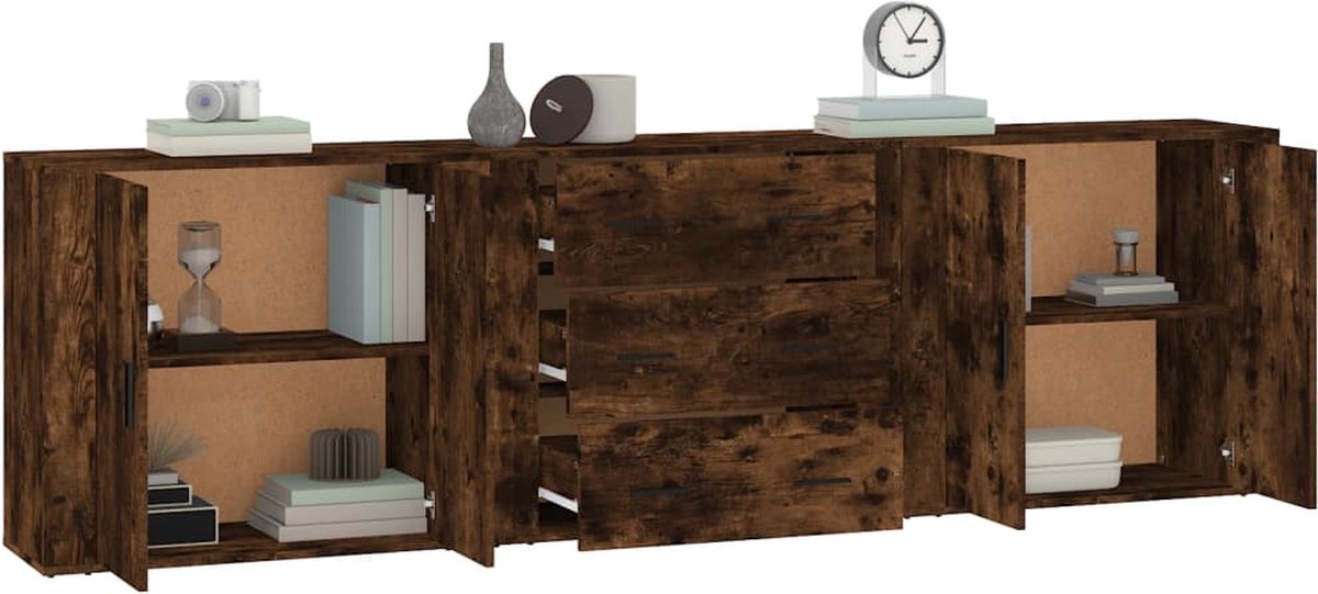 Vidaxl Dressoirs 3 St Bewerkt Hout Gerookt Eikenkleurig - Bruin