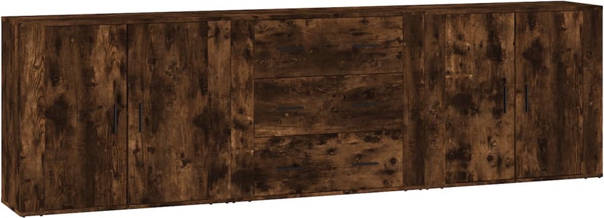 Vidaxl Dressoirs 3 St Bewerkt Hout Gerookt Eikenkleurig - Bruin