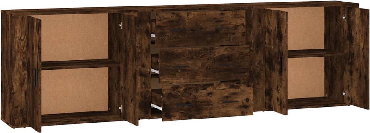 Vidaxl Dressoirs 3 St Bewerkt Hout Gerookt Eikenkleurig - Bruin