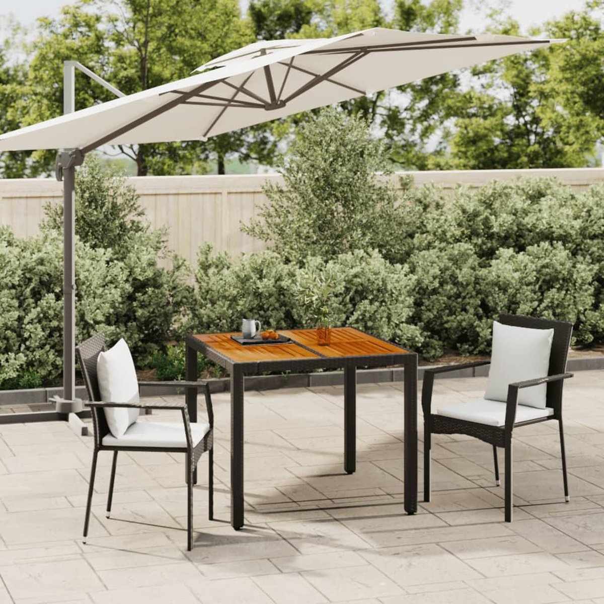 Vidaxl 3-delige Tuinset Met Kussens Poly Rattan - Zwart