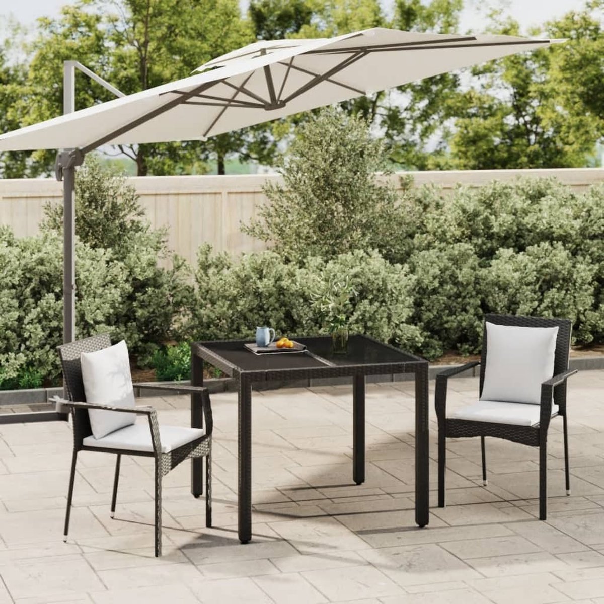 Vidaxl 3-delige Tuinset Met Kussens Poly Rattan - Zwart