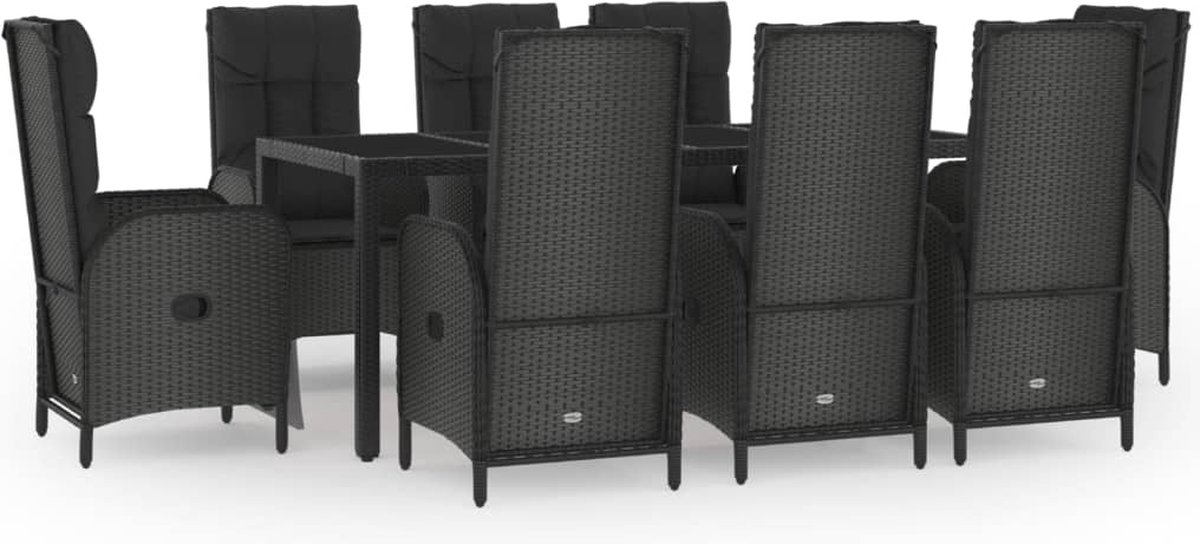 Vidaxl 9-delige Tuinset Met Kussens Poly Rattan En Grijs - Zwart