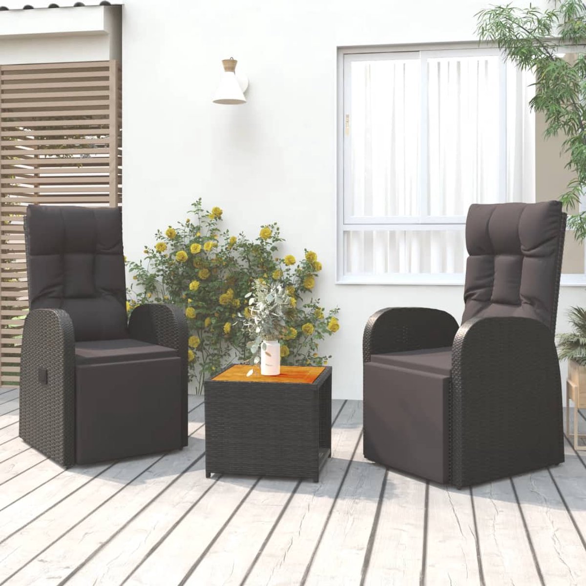 Vidaxl 3-delige Loungeset Poly Rattan En Massief Acaciahout - Zwart