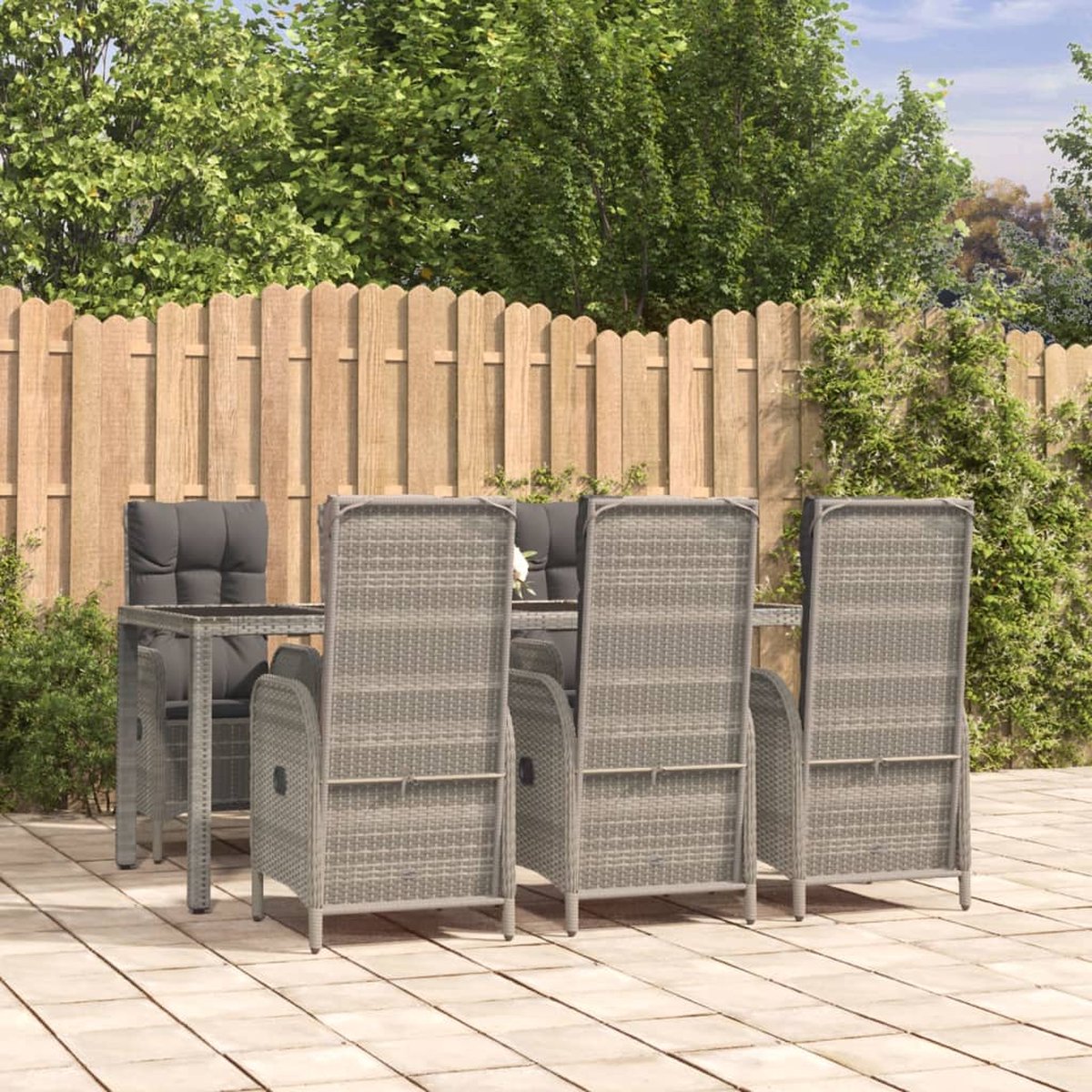 Vidaxl 7-delige Tuinset Met Kussens Poly Rattan - Grijs