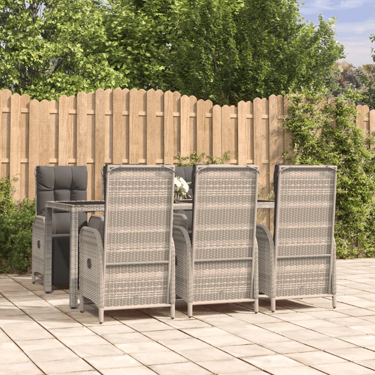 Vidaxl 7-delige Tuinset Met Kussens Poly Rattan - Grijs