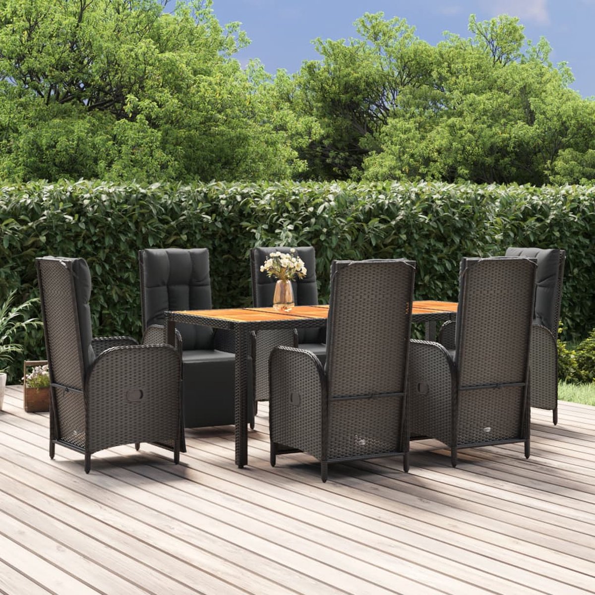 Vidaxl 7-delige Tuinset Met Kussens Poly Rattan - Zwart