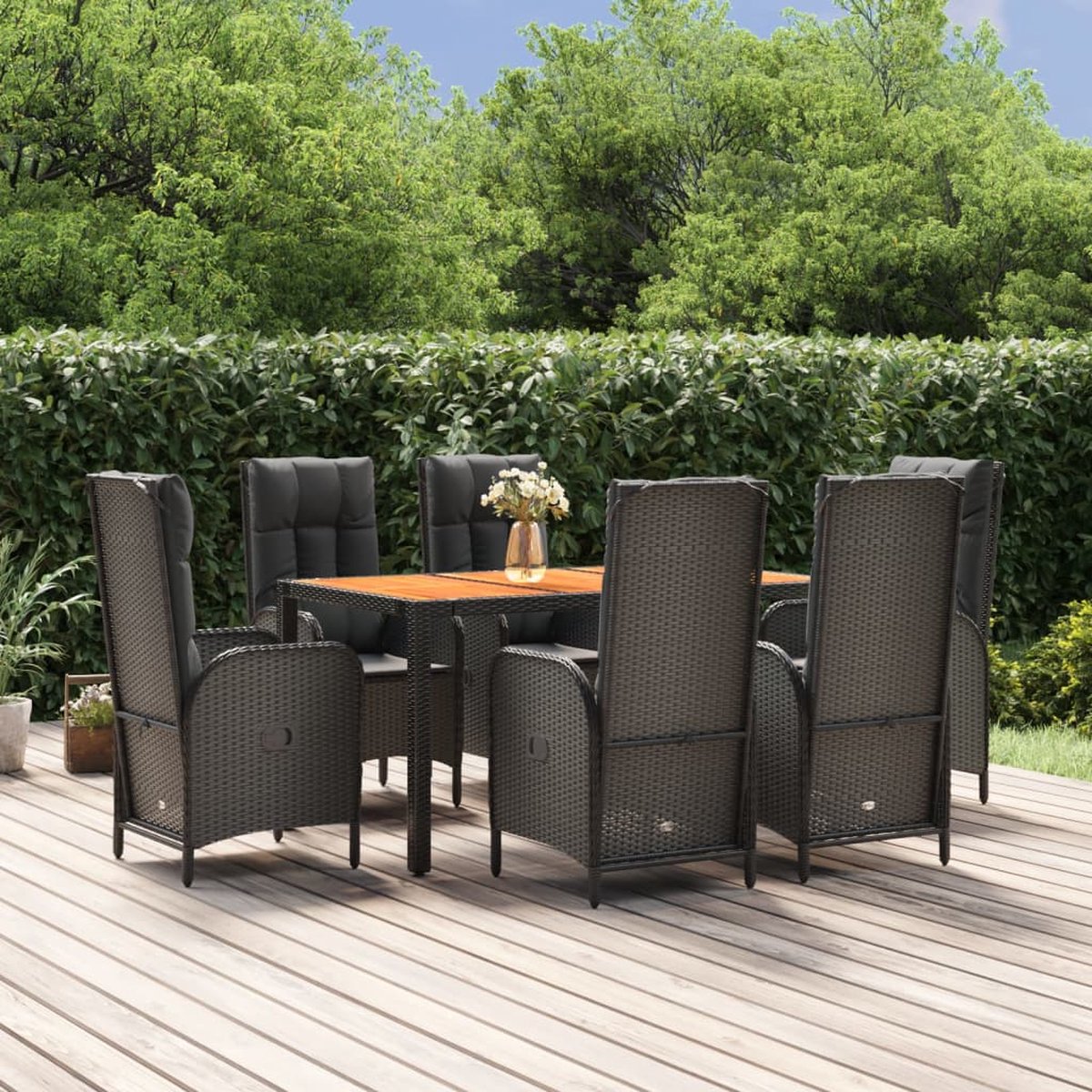 Vidaxl 7-delige Tuinset Met Kussens Poly Rattan - Zwart