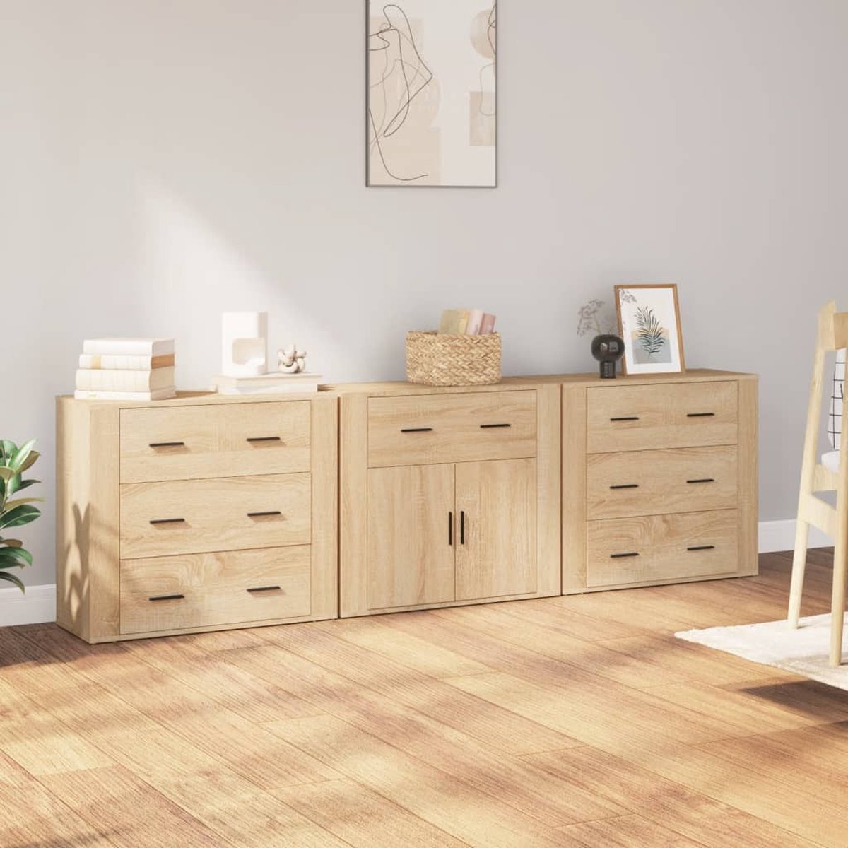 Vidaxl Dressoirs 3 St Bewerkt Hout Sonoma Eiken - Marrón