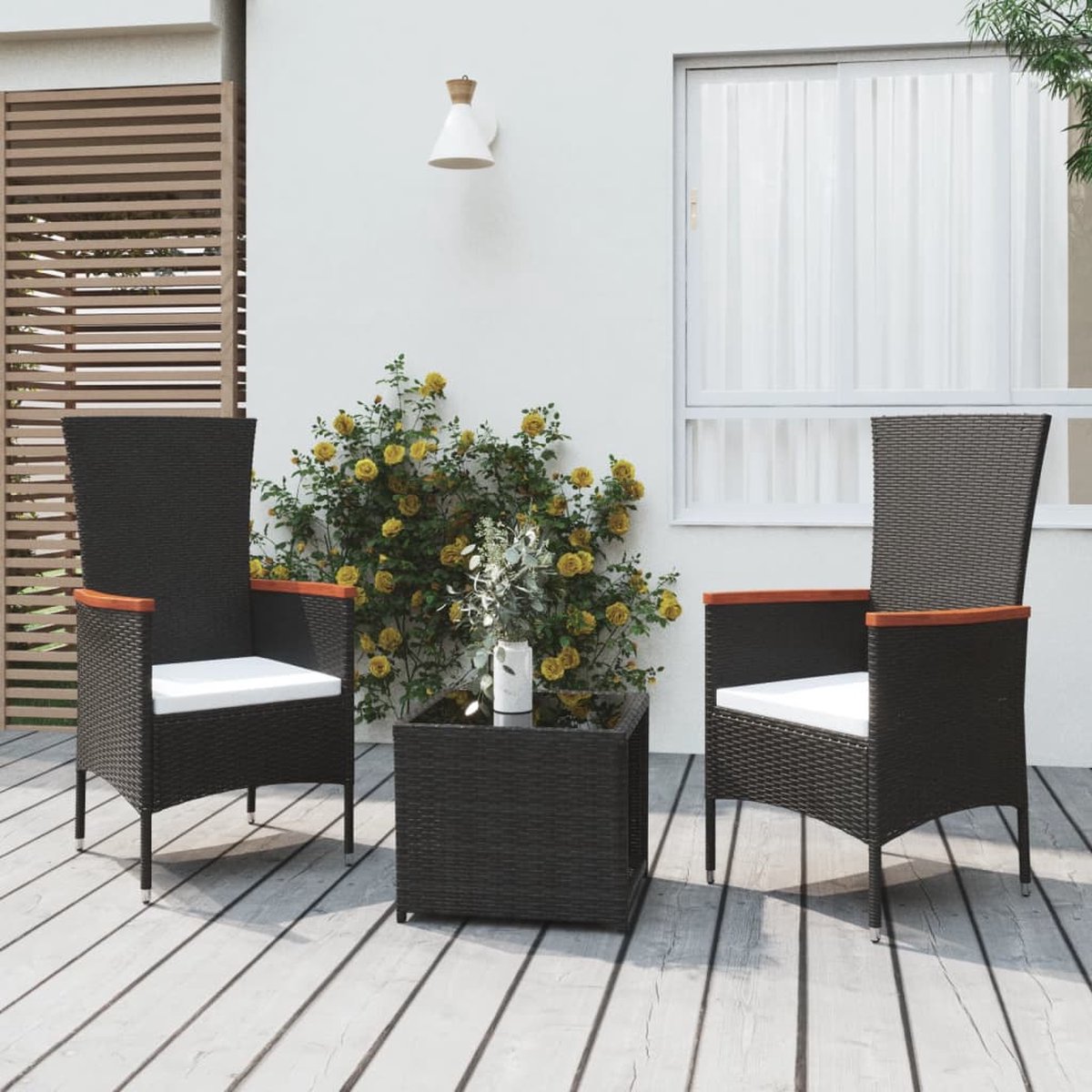 Vidaxl 3-delige Loungeset Poly Rattan En Staal - Zwart