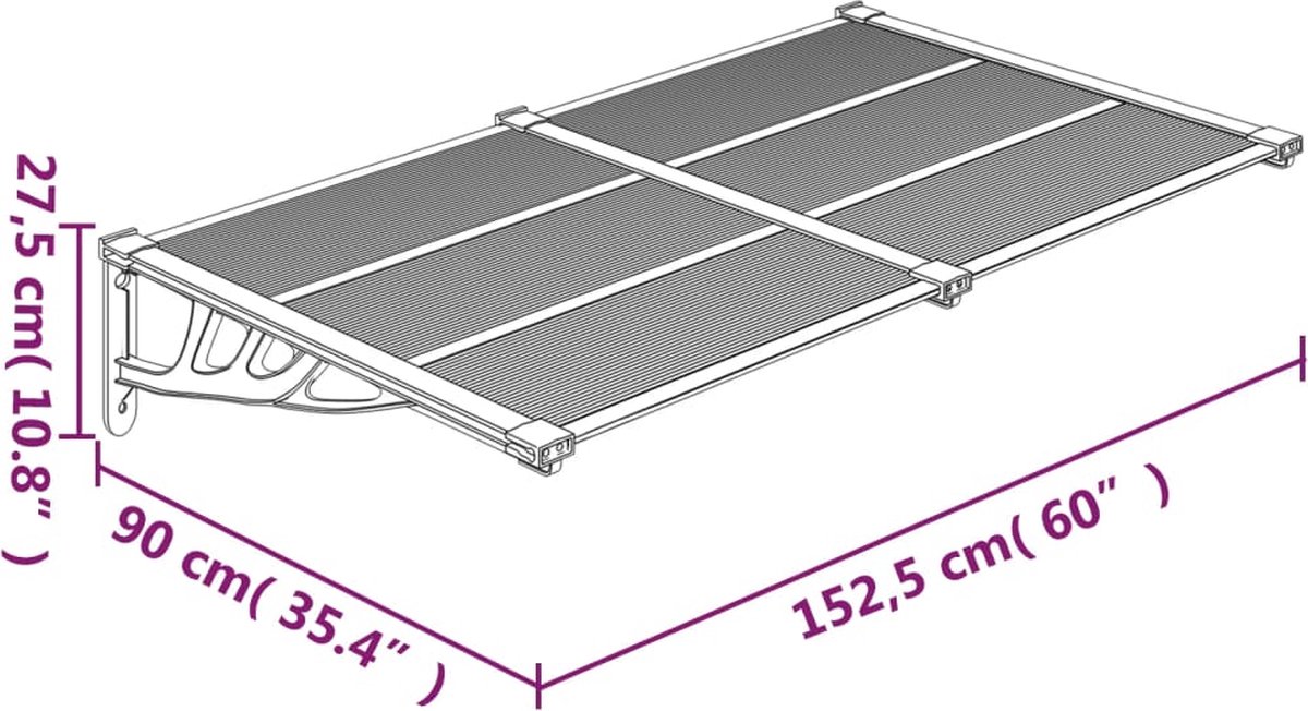 Vidaxl Deurluifel 152,5x90 Cm Polycarbonaat Zwart En Transparant