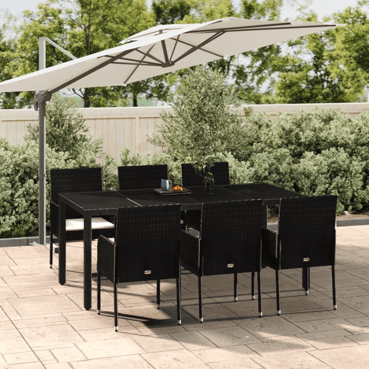 Vidaxl 7-delige Tuinset Met Kussens Poly Rattan - Negro