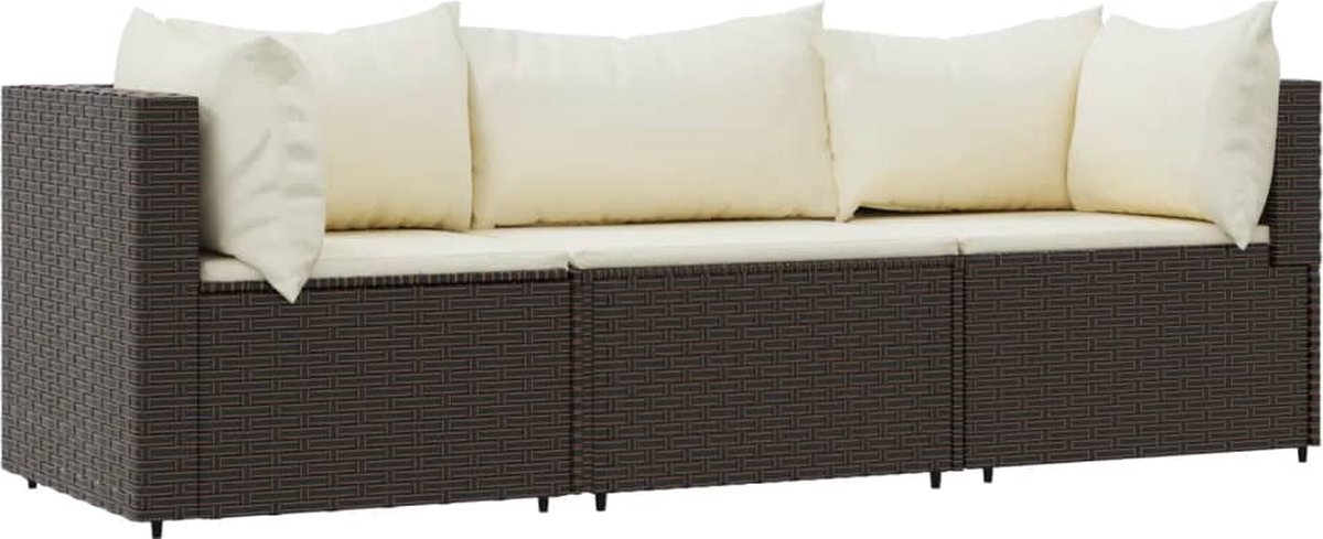 Vidaxl 3-delige Loungeset Met Kussens Poly Rattan - Bruin