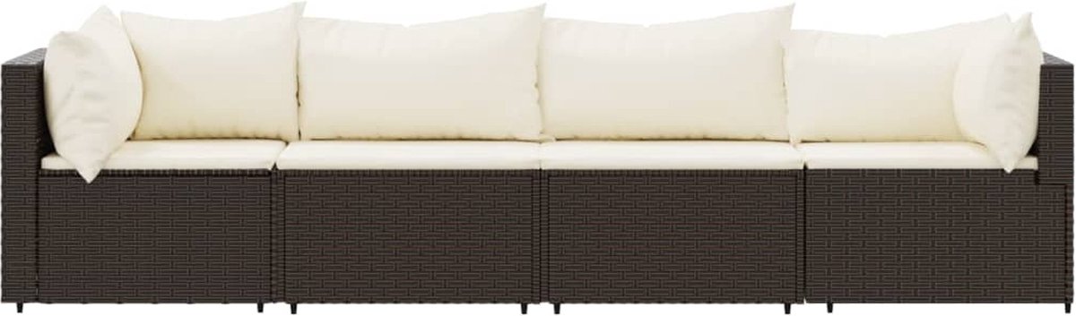Vidaxl 4-delige Loungeset Met Kussens Poly Rattan - Bruin