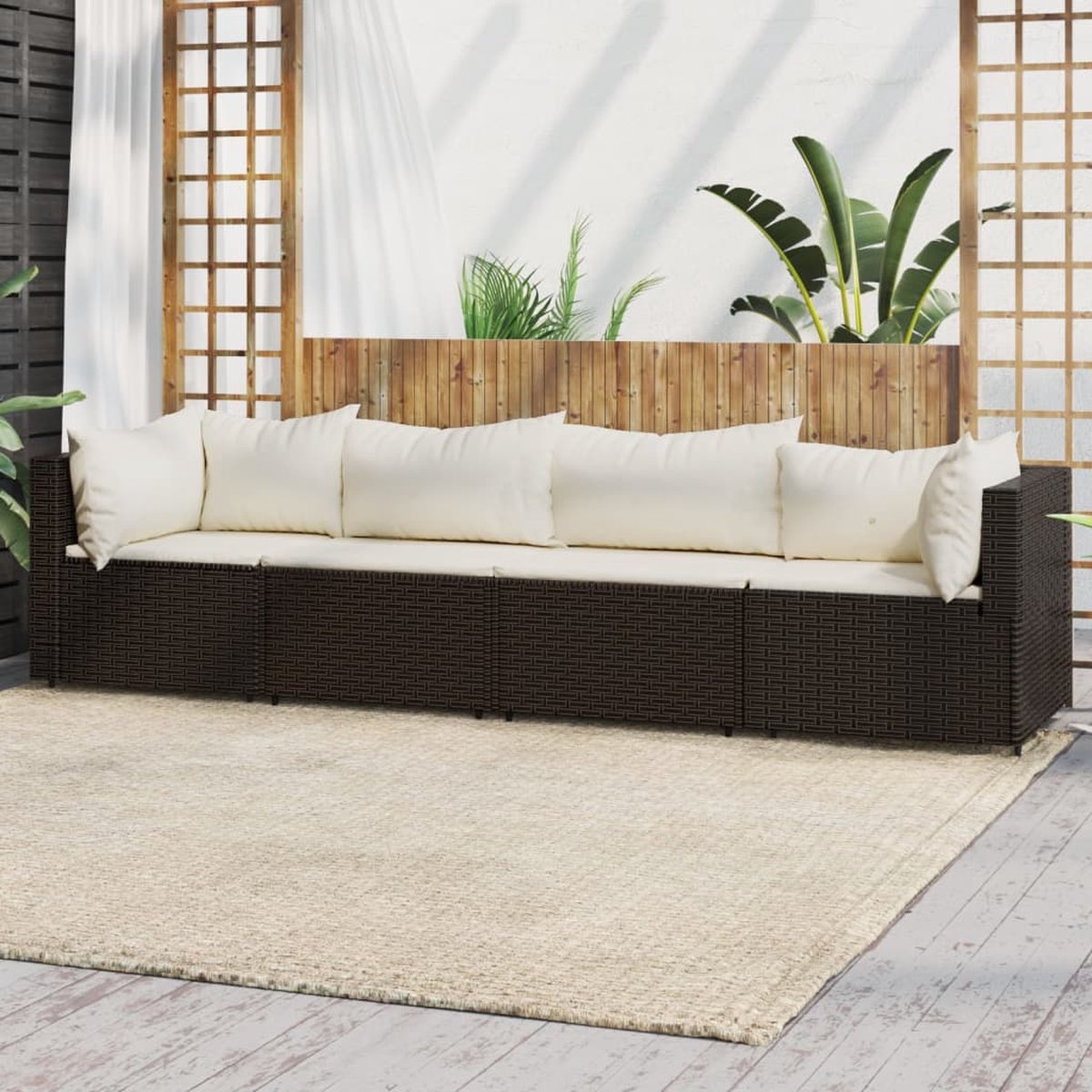 Vidaxl 4-delige Loungeset Met Kussens Poly Rattan - Bruin