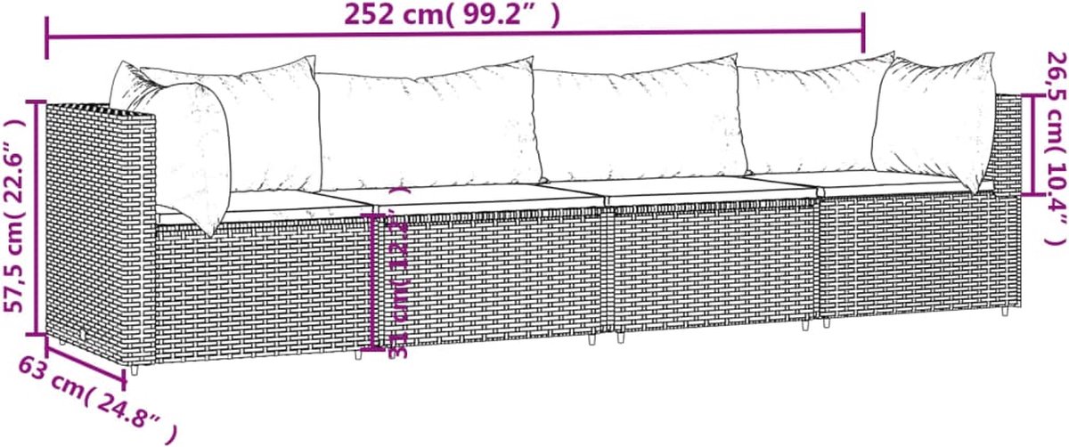 Vidaxl 4-delige Loungeset Met Kussens Poly Rattan - Bruin