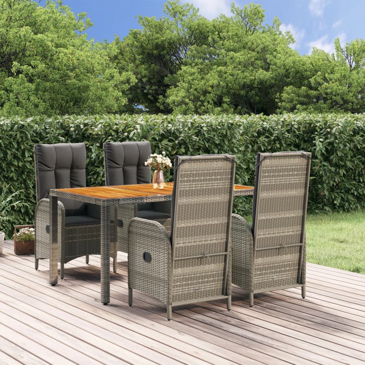 Vidaxl 5-delige Tuinset Met Kussens Poly Rattan - Grijs