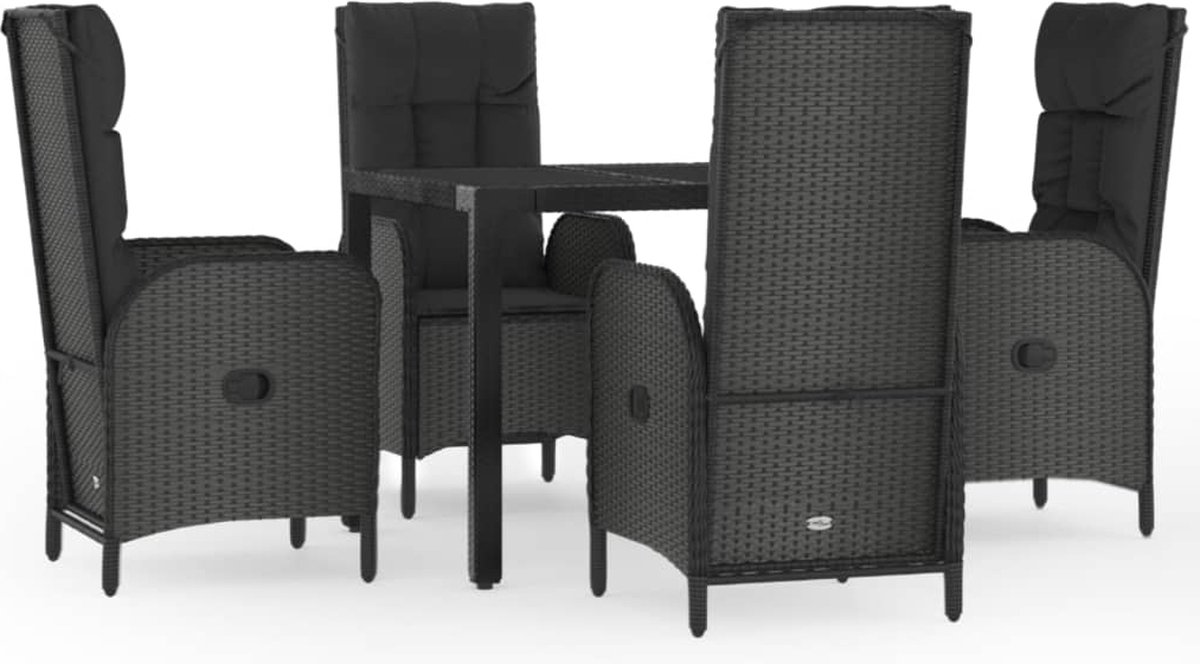 Vidaxl 5-delige Tuinset Met Kussens Poly Rattan - Zwart