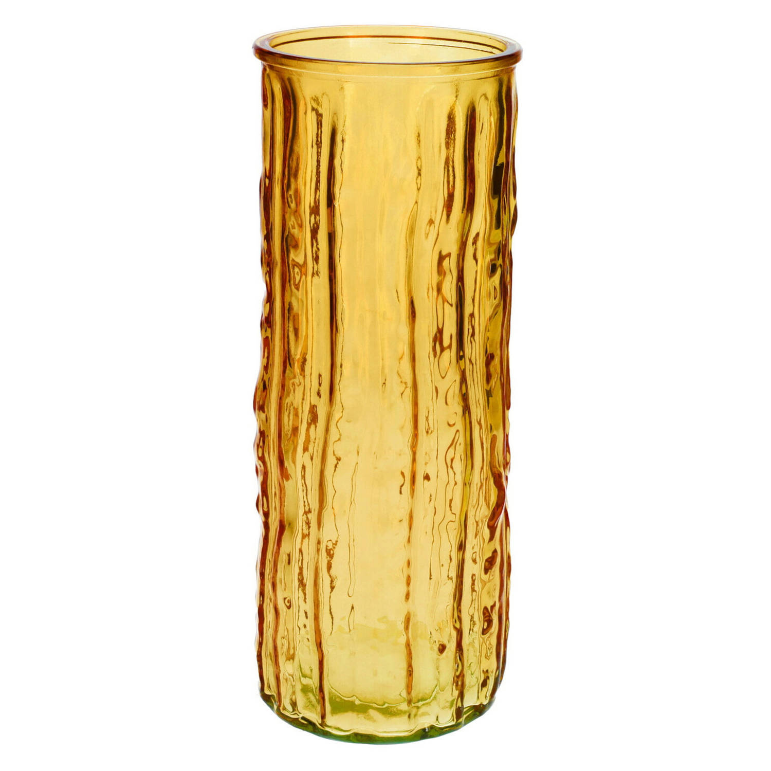 Bellatio Design Bloemenvaas/goud- Transparant Glas - D10 X H25 Cm - Vazen - Geel