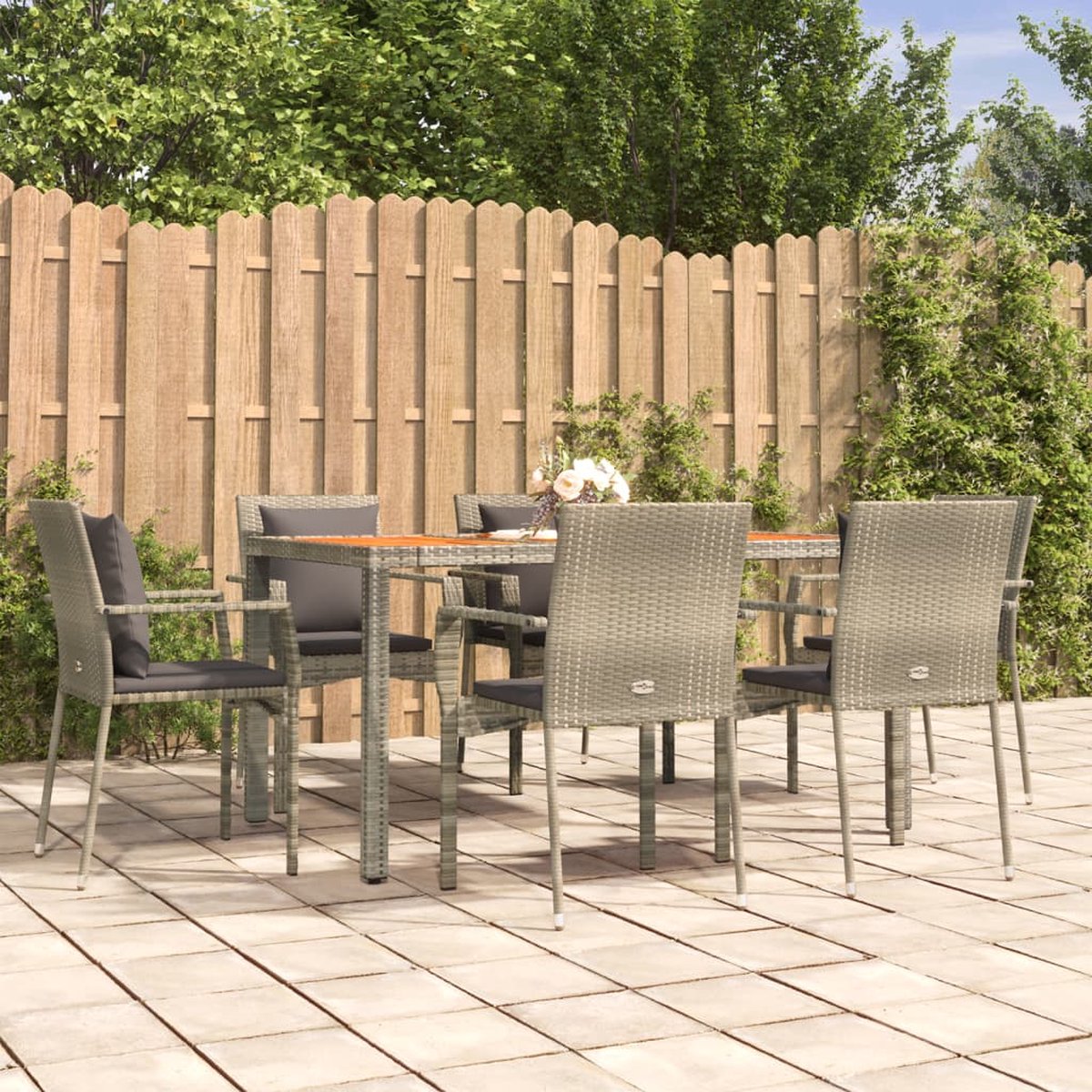 Vidaxl 7-delige Tuinset Met Kussens Poly Rattan - Grijs