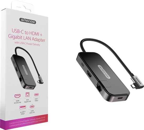 Sitecom USB-C naar HDMI, LAN, 2x USB-A en 2x USB-C