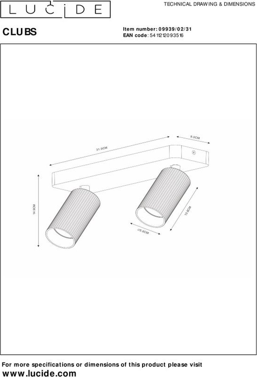 Lucide CLUBS Plafondspot - Wit