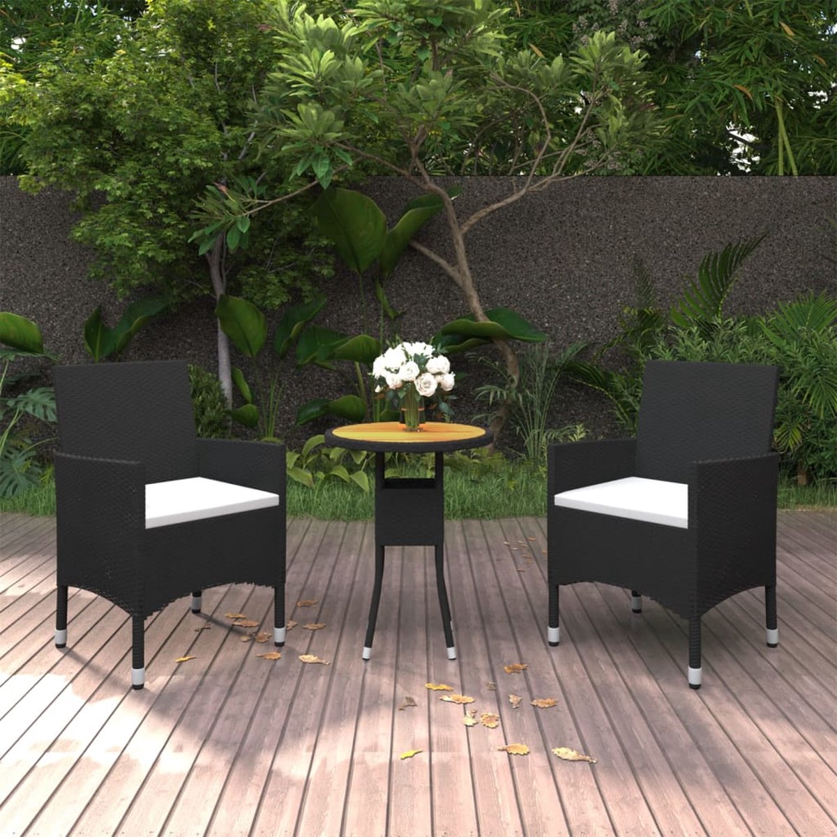 Vidaxl 3-delige Tuinset Poly Rattan - Zwart