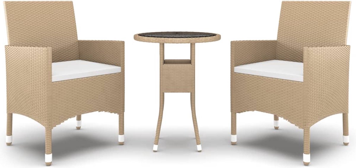 Vidaxl 3-delige Tuinset Poly Rattan - Beige