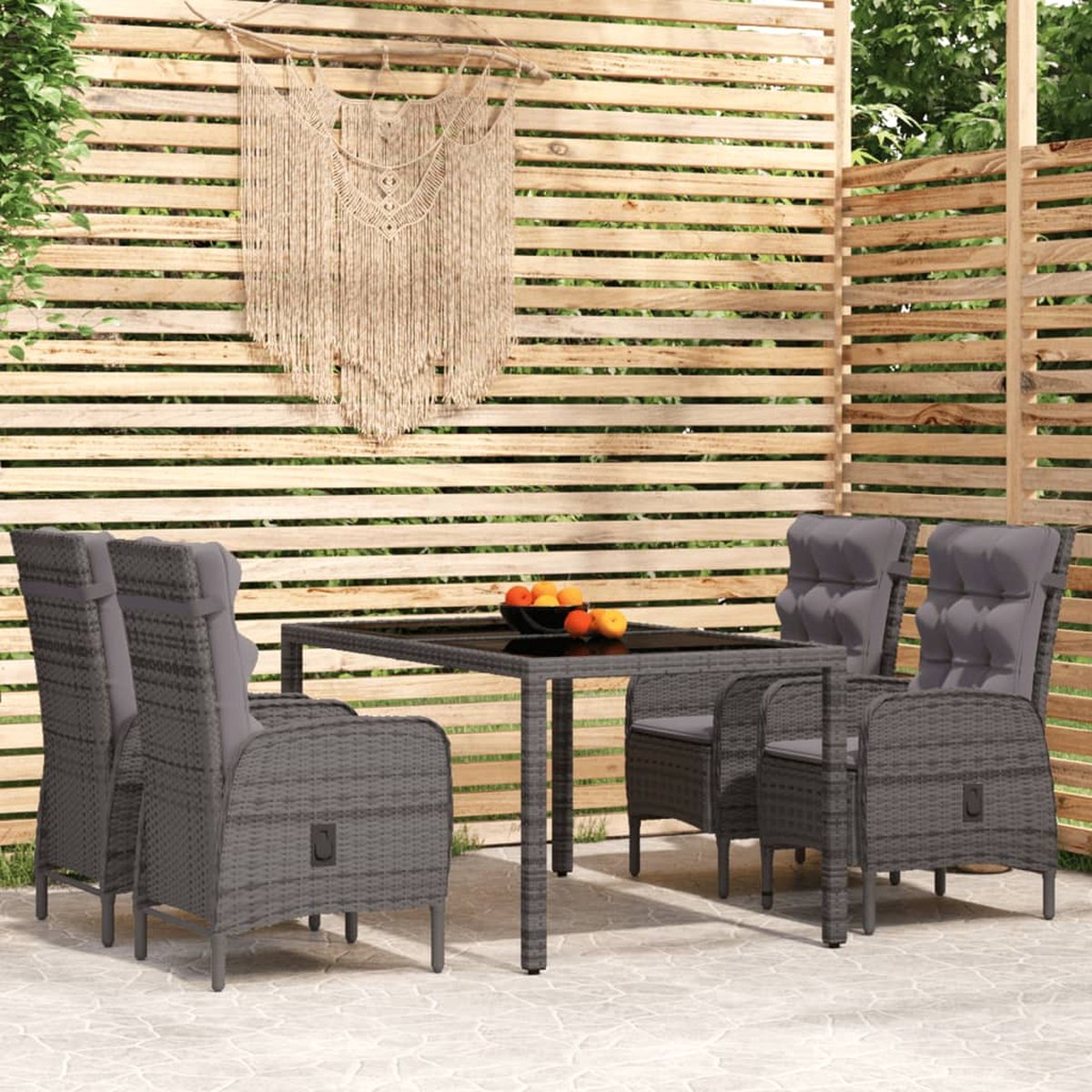 Vidaxl 5-delige Tuinset Poly Rattan - Grijs