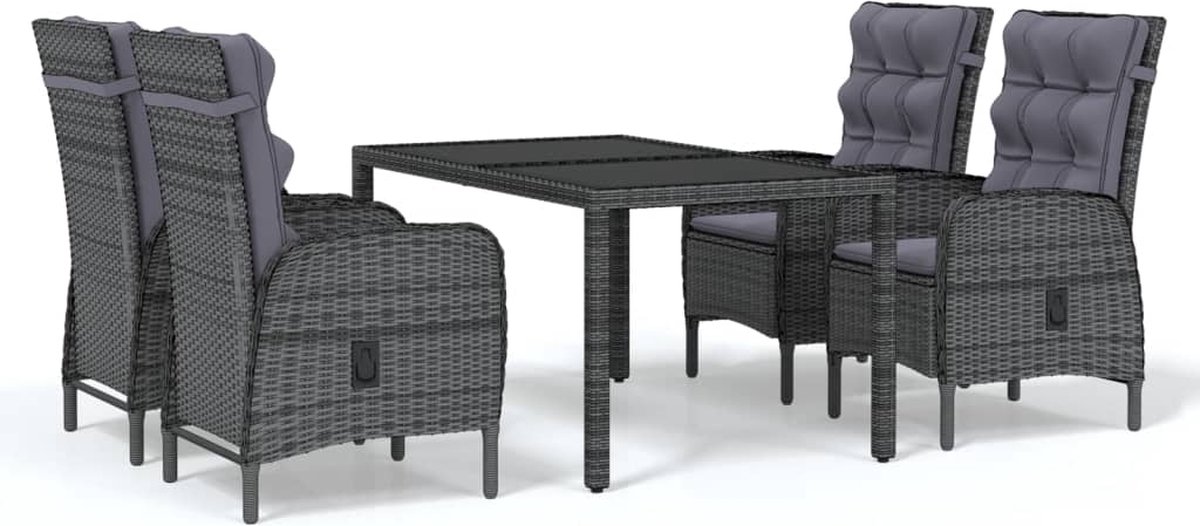 Vidaxl 5-delige Tuinset Poly Rattan - Grijs