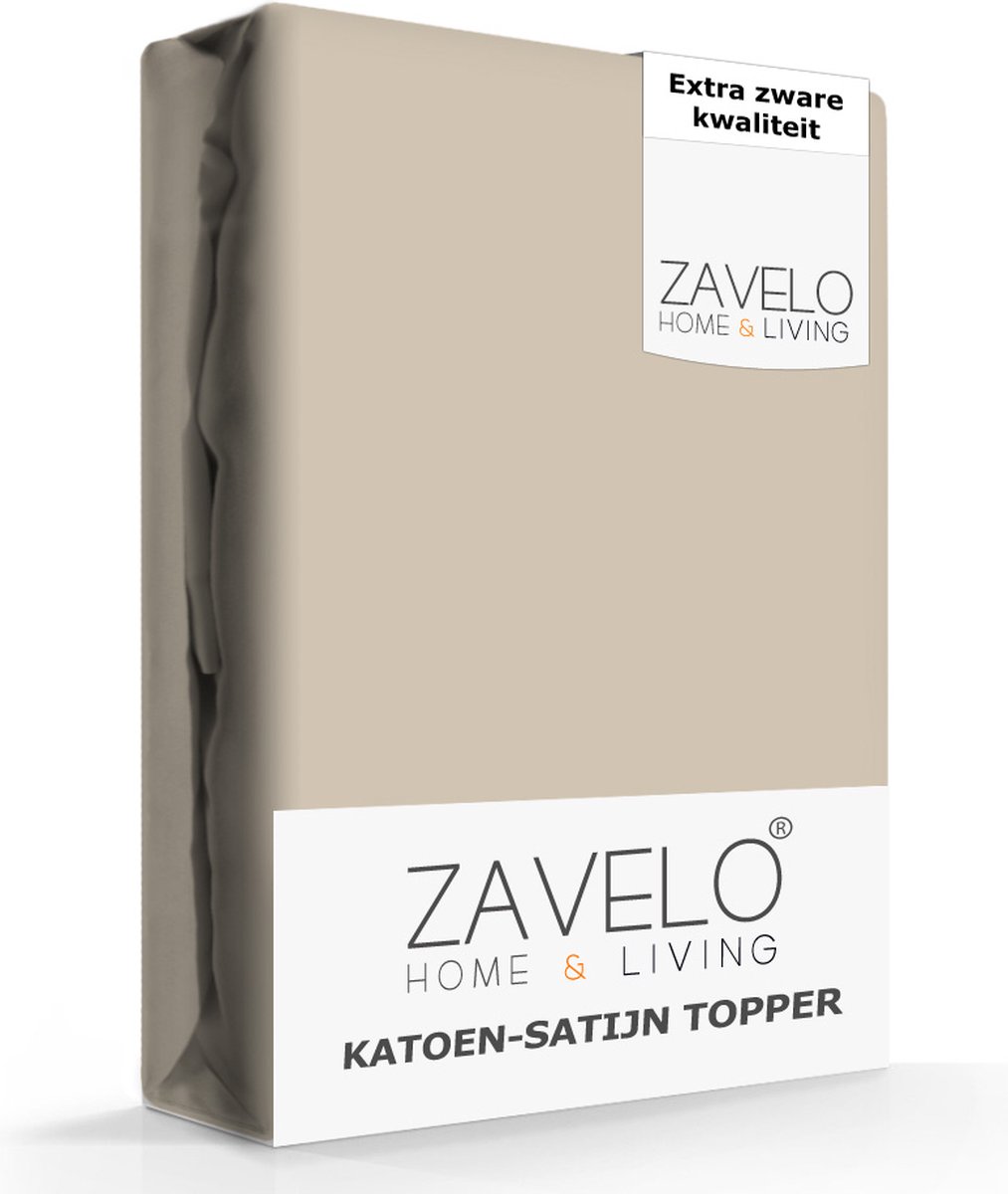 Slaaptextiel Zavelo Deluxe Katoen-satijn Topper Hoeslaken Taupe-1-persoons (90x200 Cm)
