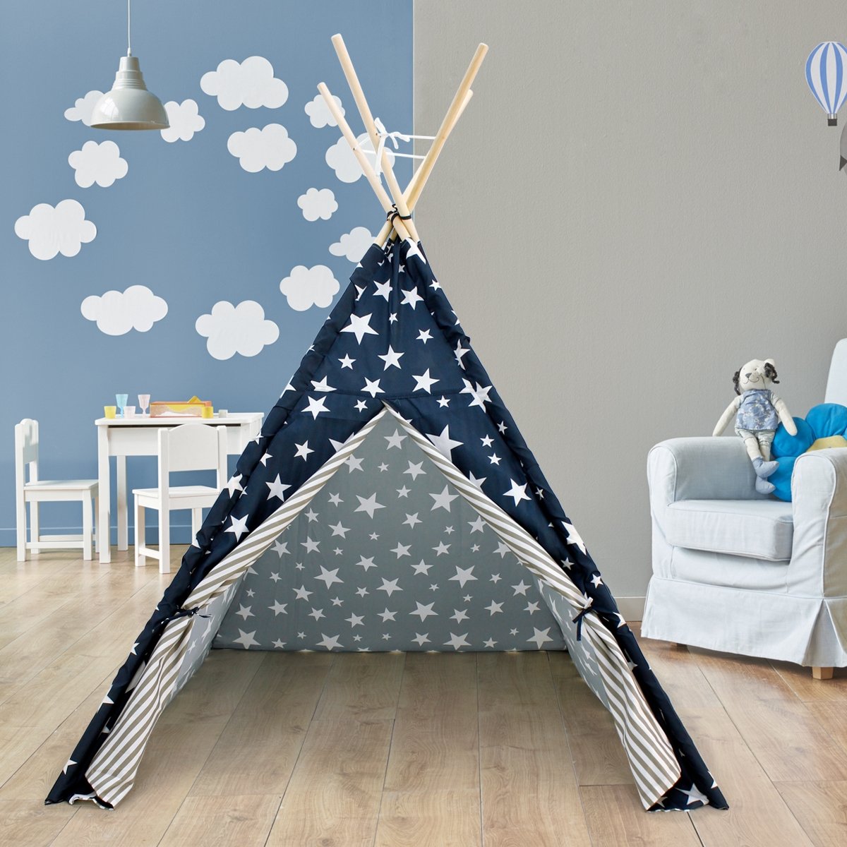 Indiase Tipi Speeltent Voor Kinderen, Met Sterren, Met Venster - Blauw