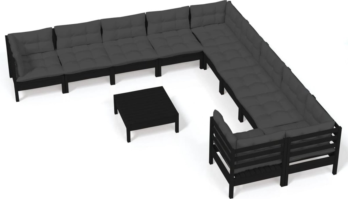 Vidaxl 11-delige Loungeset Met Kussens Grenenhout - Zwart