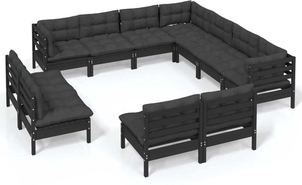 Vidaxl 11-delige Loungeset Met Kussens Massief Grenenhout - Zwart