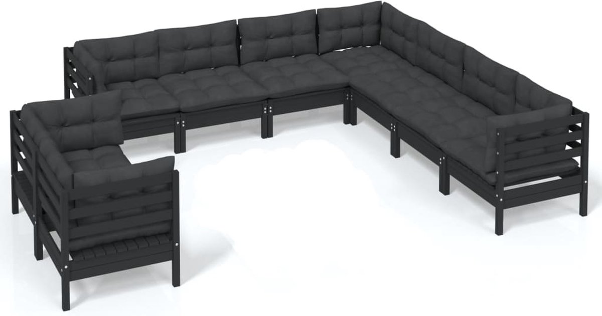 Vidaxl 9-delige Loungeset Met Kussens Massief Grenenhout - Negro