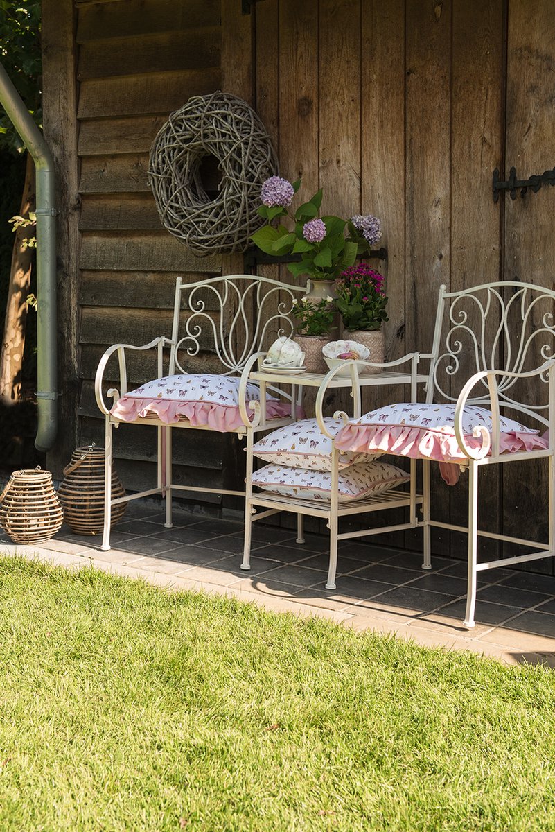 Clayre & Eef Rond Tafelkleed Ø 170 cm Roze Katoen Rond Vlinders - Beige