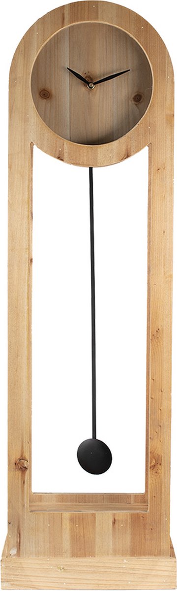 Clayre & Eef Staande klok 28x100 cm Zwart Hout Rechthoek Klok op - Bruin