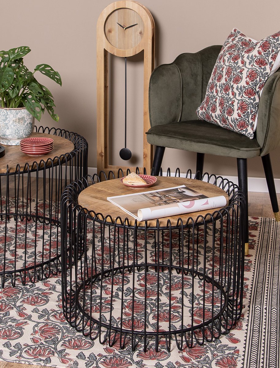 Clayre & Eef Staande klok 28x100 cm Zwart Hout Rechthoek Klok op - Bruin