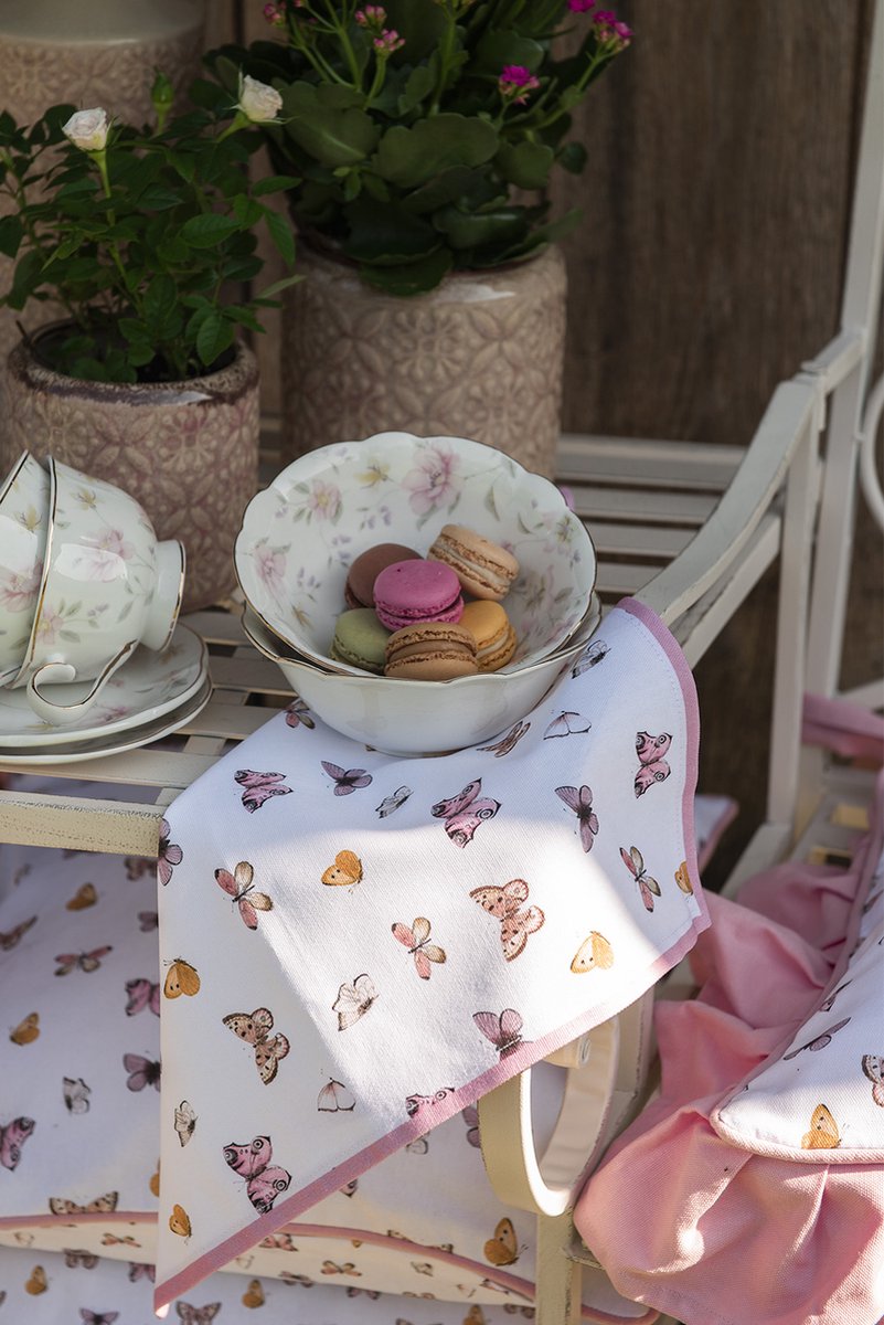 Clayre & Eef Tafelkleed 150x250 cm Roze Katoen Rechthoek - Beige