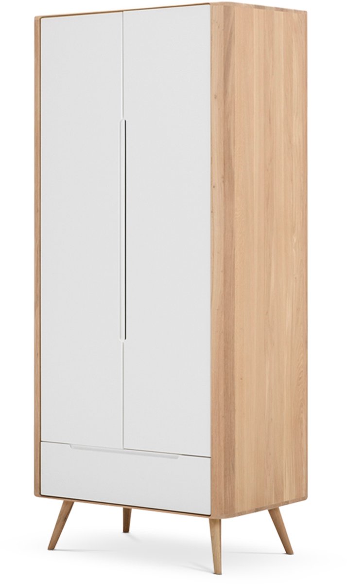 Gazzda Ena wardrobe houten garderobekast whitewash - 90 x 200 cm - Bruin