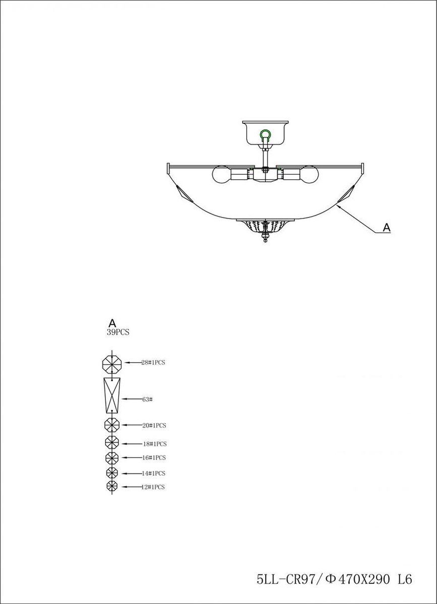 Clayre & Eef Plafondlamp Kristal Ø 47x38 cm Transparant Ijzer Glas