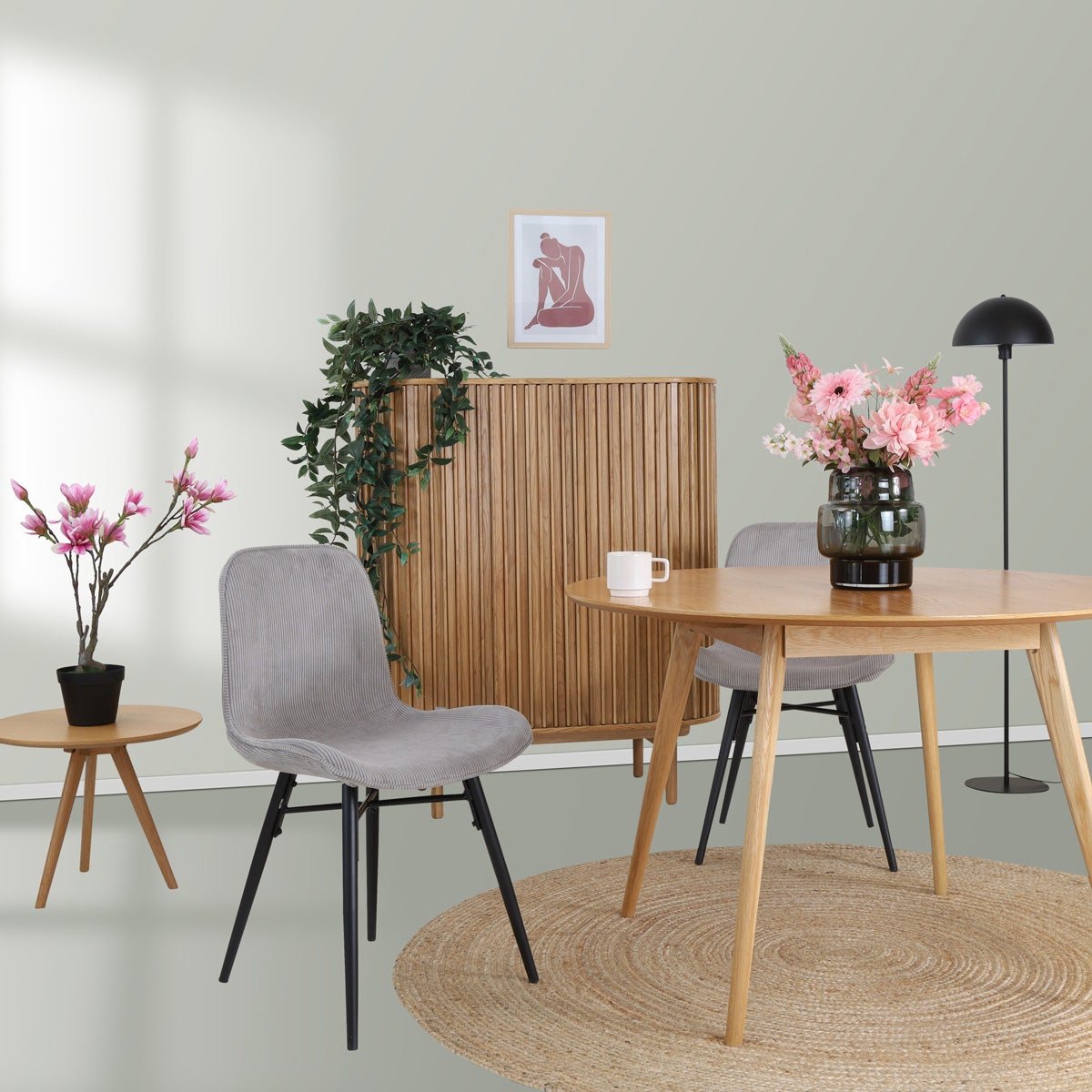 Nolon Nova-Fé eetkamerstoel rib warm - zwart onderstel - Grijs