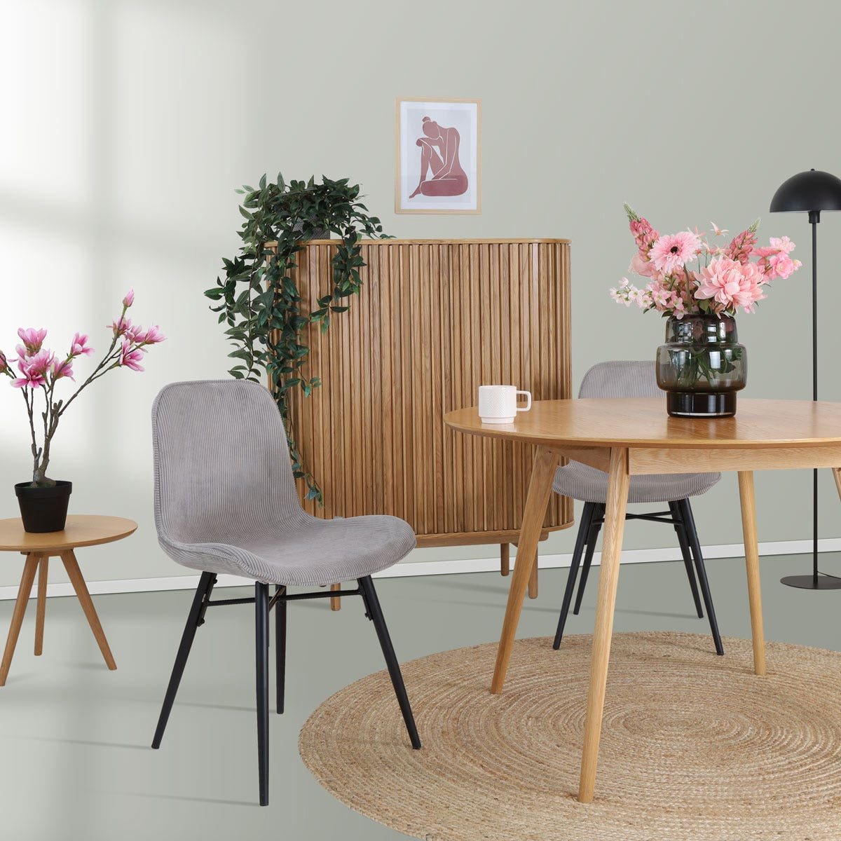 Nolon Nova-Fé eetkamerstoel rib warm - zwart onderstel - Grijs