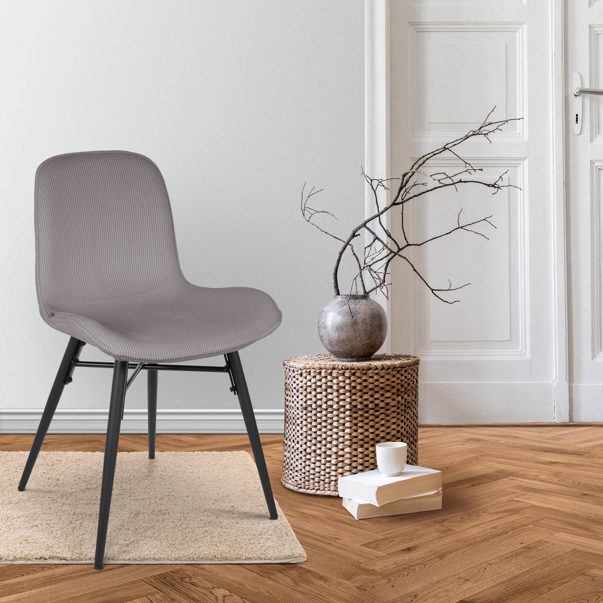 Nolon Nova-Fé eetkamerstoel rib warm - zwart onderstel - Grijs