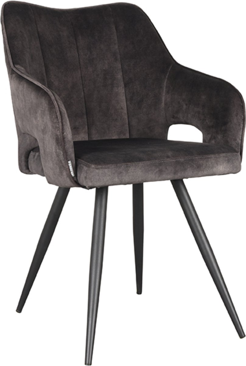 LABEL51 Eetkamerstoel Noud 55x60x87 cm - Antraciet - Velours - Grijs