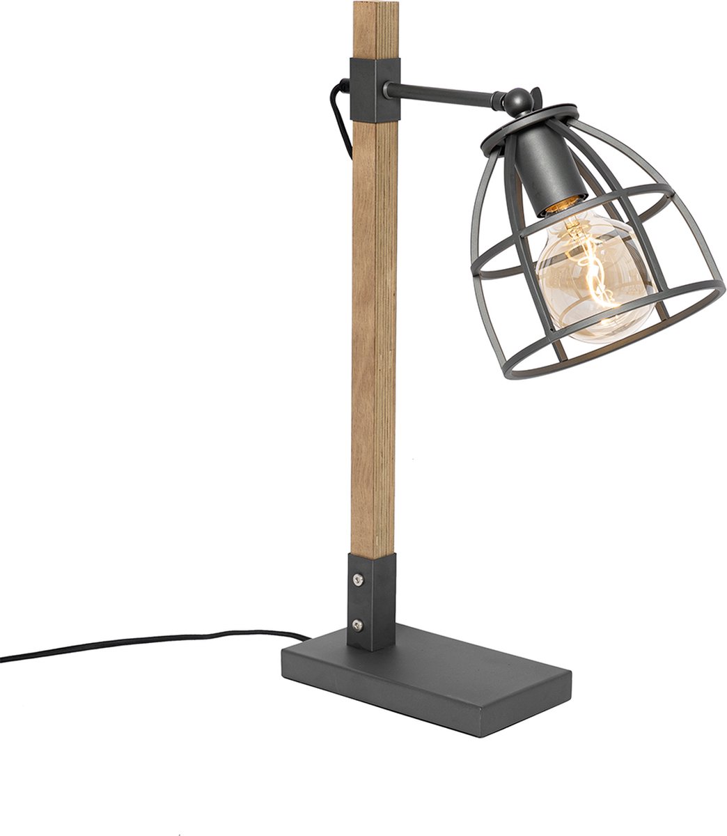 QAZQA Tafellamp arthur - Bruin - Industrieel - L 29cm - Grijs